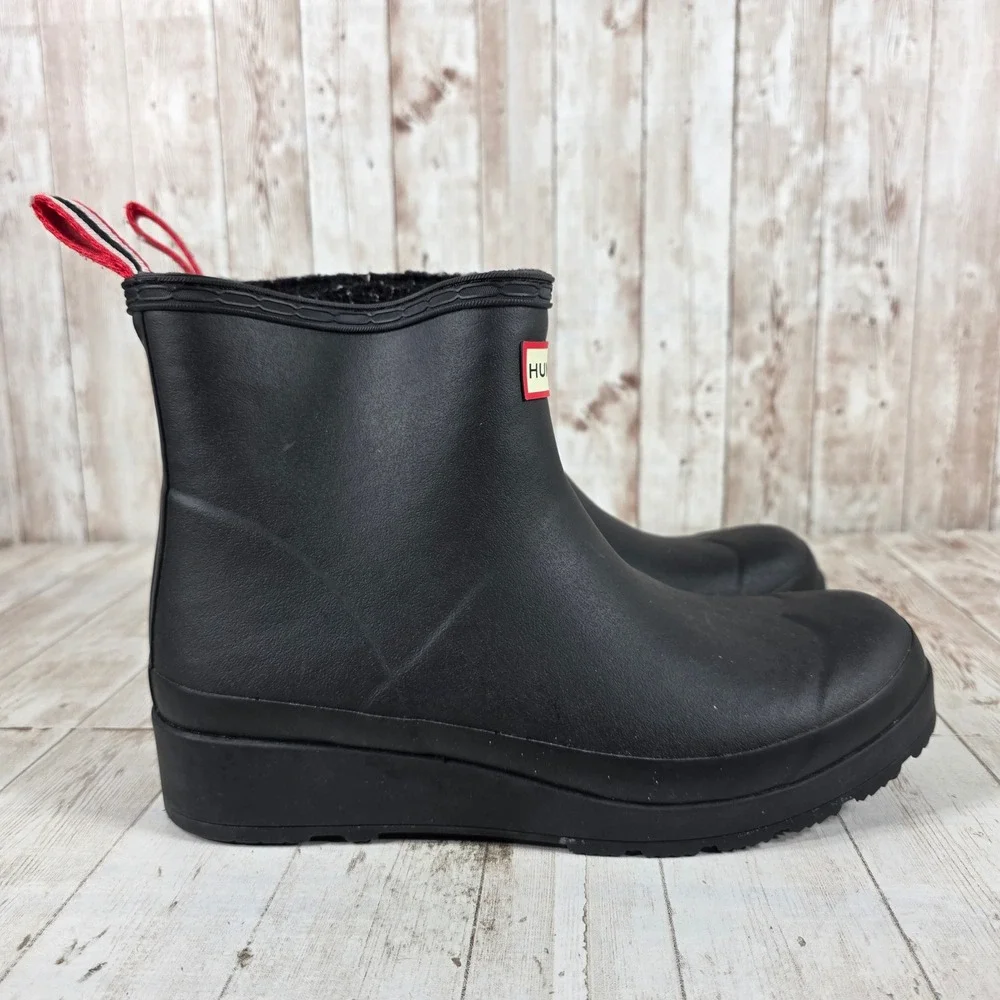 Hunter Original Play Short Insulated Rain Boots Black Matte Platform Womens UK 6